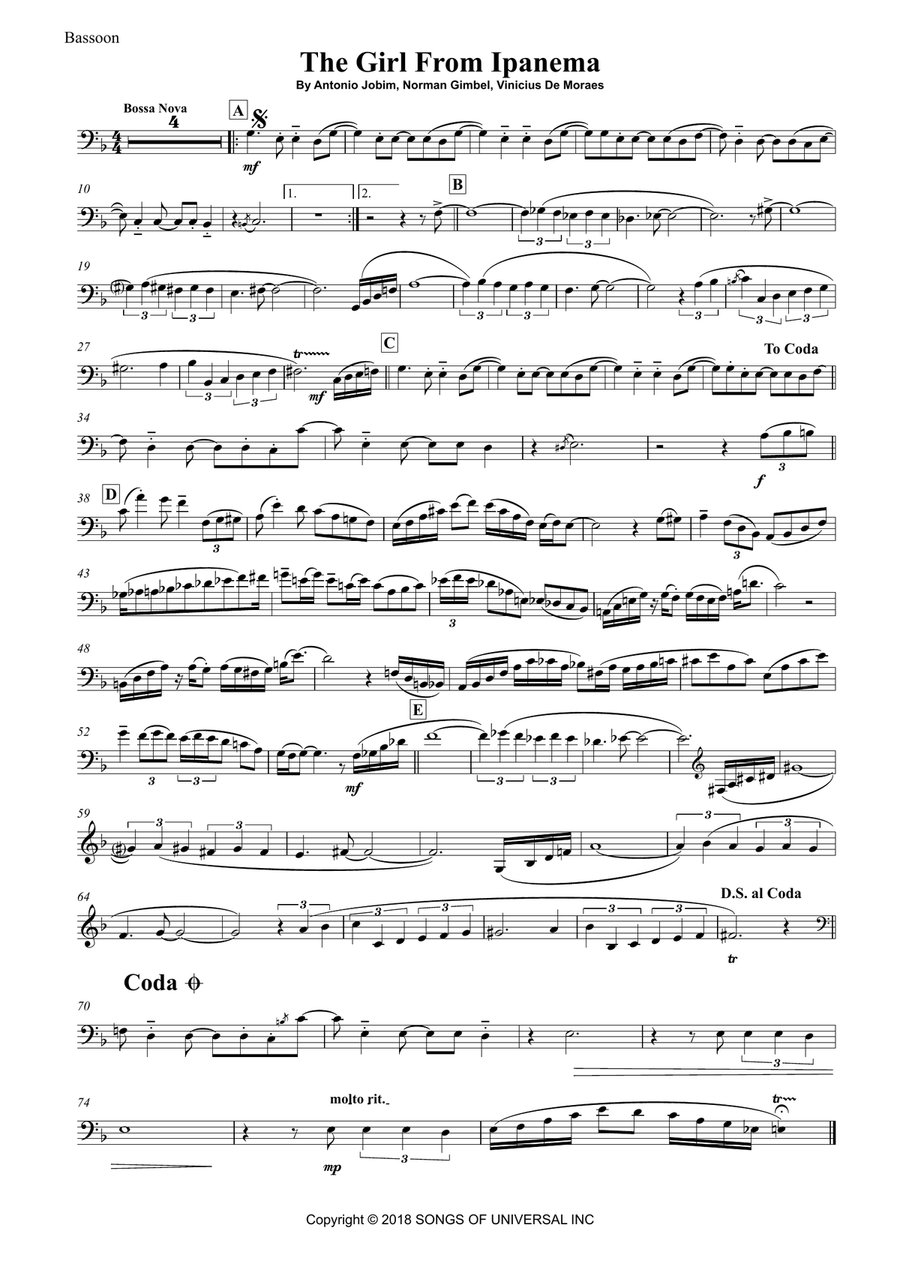 The Girl From Ipanema (garôta De Ipanema) Bassoon scores gallery preview page 4