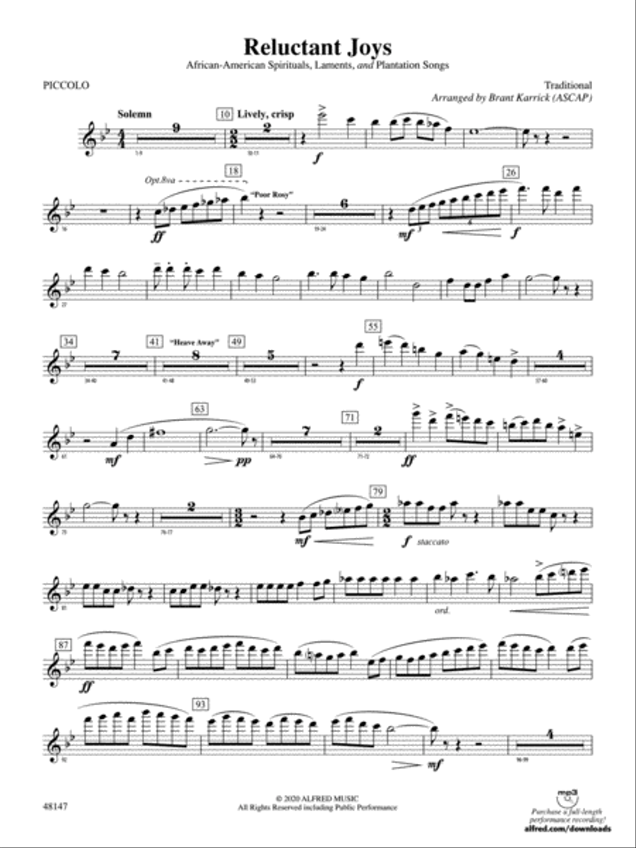 Reluctant Joys: Piccolo Concert Band scores gallery preview page 1
