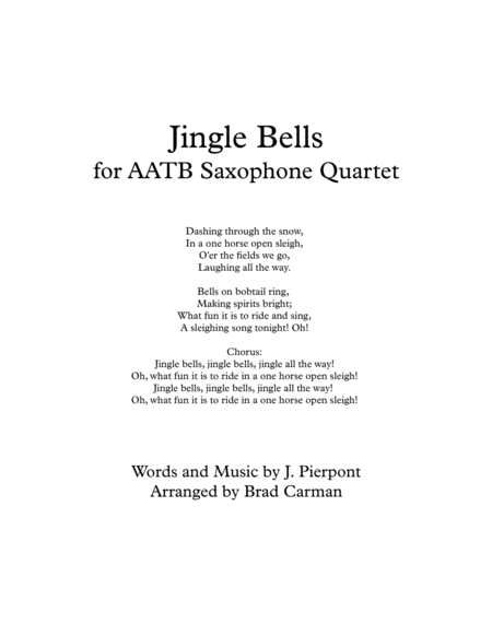 Jingle Bells for Intermediate Saxophone Quartet image number null