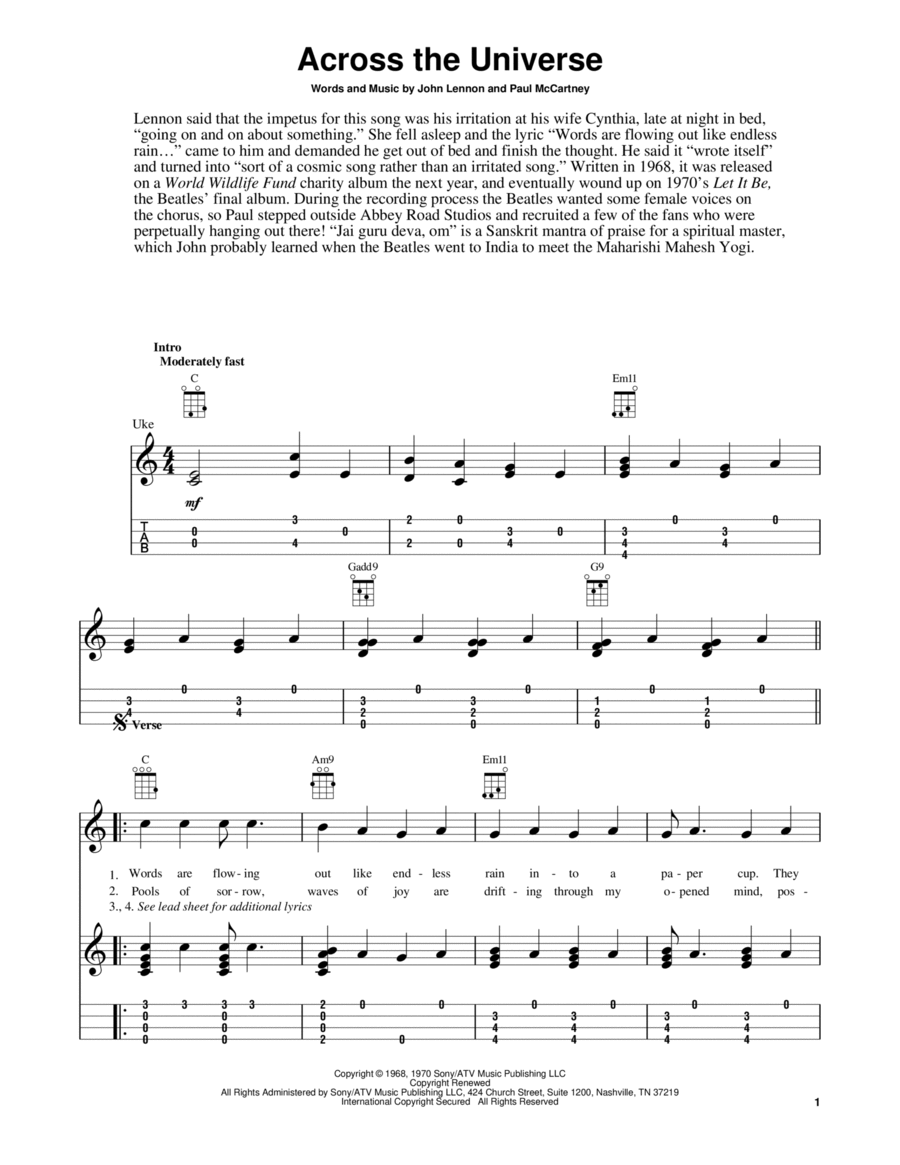 Across The Universe Across The Universe Ukulele scores gallery preview page 1