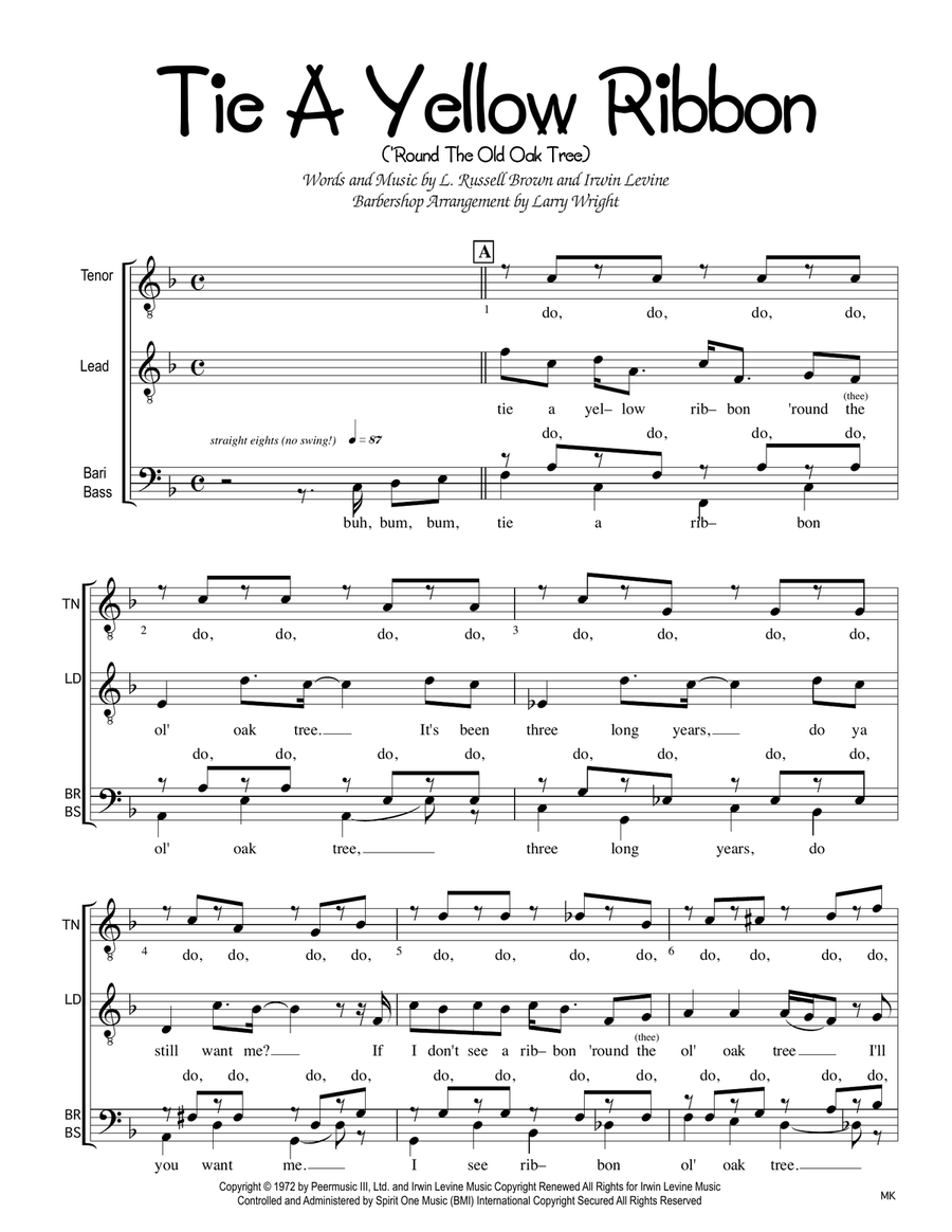 Tie A Yellow Ribbon Round The Ole Oak Tree TTBB scores gallery preview page 1
