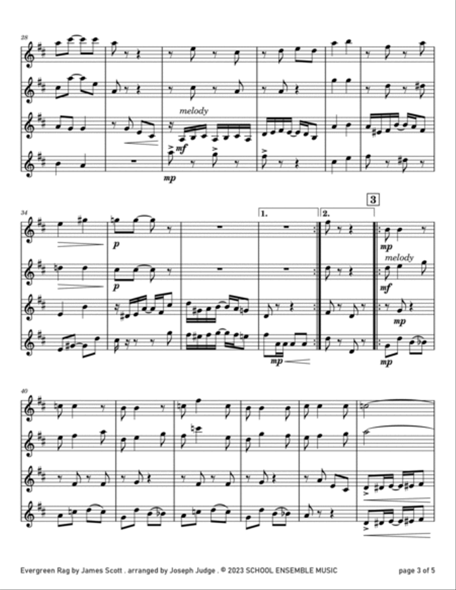 Evergreen Rag by James Scott for Clarinet Quartet in Schools Clarinet Quartet scores gallery preview page 3