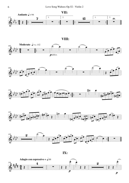 Brahms - Love Song Waltzes Op.52 - Violin 2