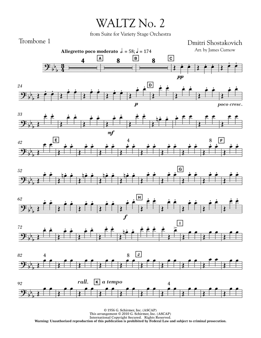 Waltz No. 2 (from Suite For Variety Stage Orchestra) - Trombone 1 Part scores gallery preview page 1