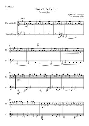 Carol of the Bells in Jazz Version (Christmas Song) for Clarinet in Bb & Clarinet in A Duo