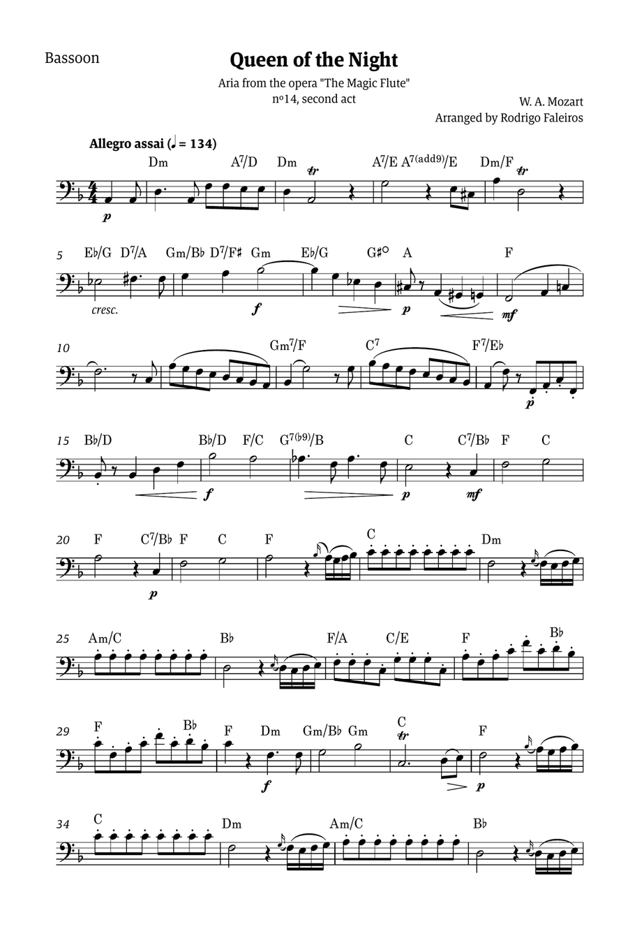 Queen of the Night - for solo bassoon (with chords) Chamber Music scores gallery preview page 1