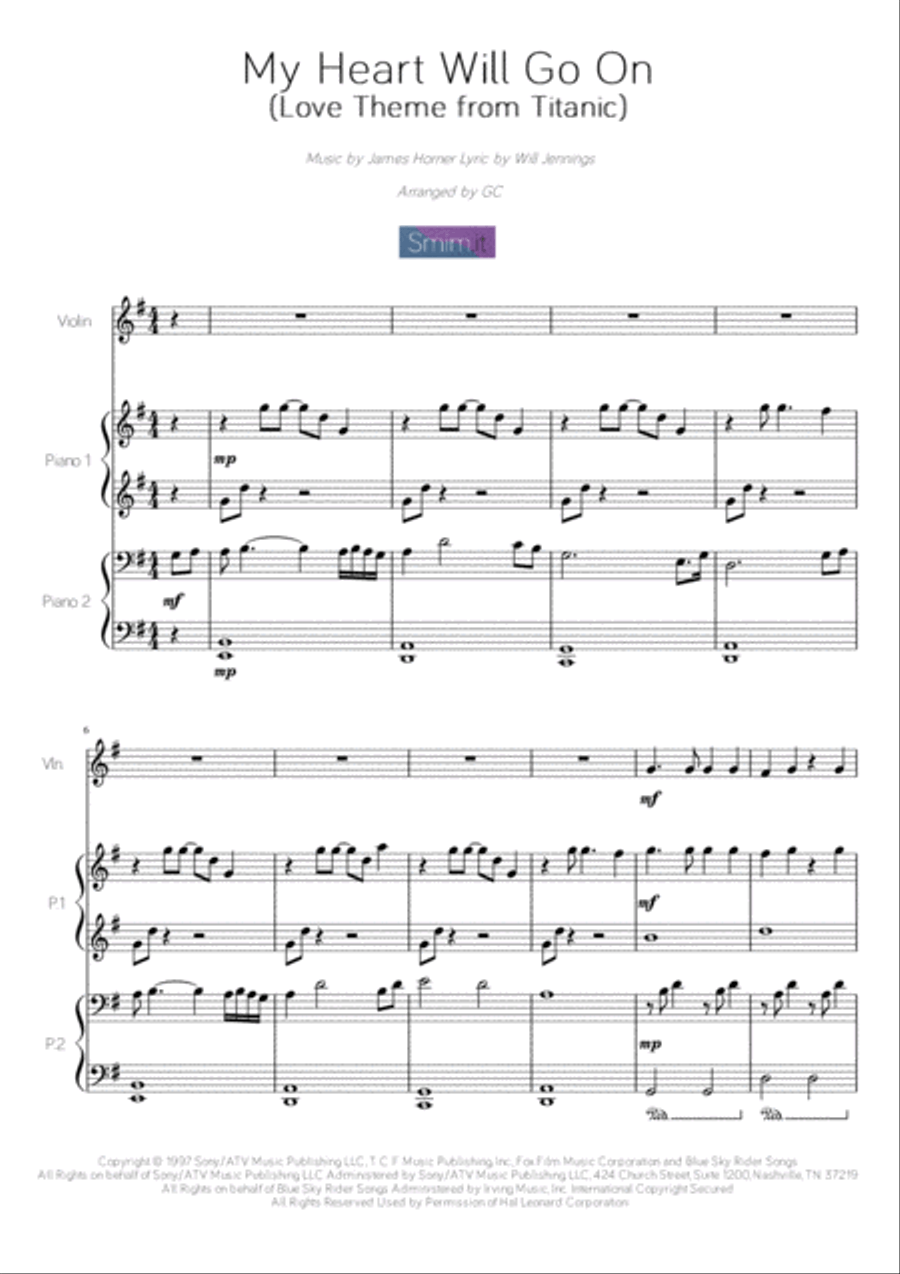 My Heart Will Go On (Love Theme from Titanic) String Duet scores gallery preview page 1
