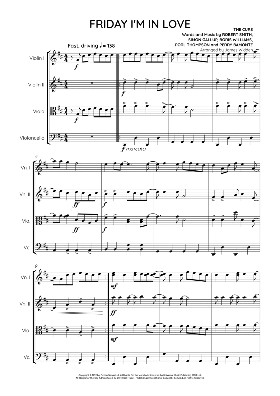 Friday I'm In Love String Quartet scores gallery preview page 1