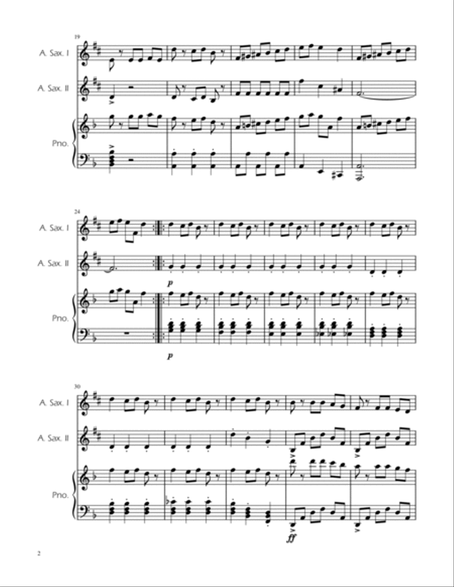 Carol of the Bells - Alto Sax Duet w/ Piano Woodwind Duet scores gallery preview page 2
