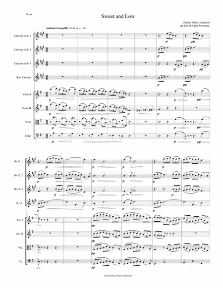 Sweet and Low (Stanford's setting) arranged for clarinet quartet and string quartet image number null