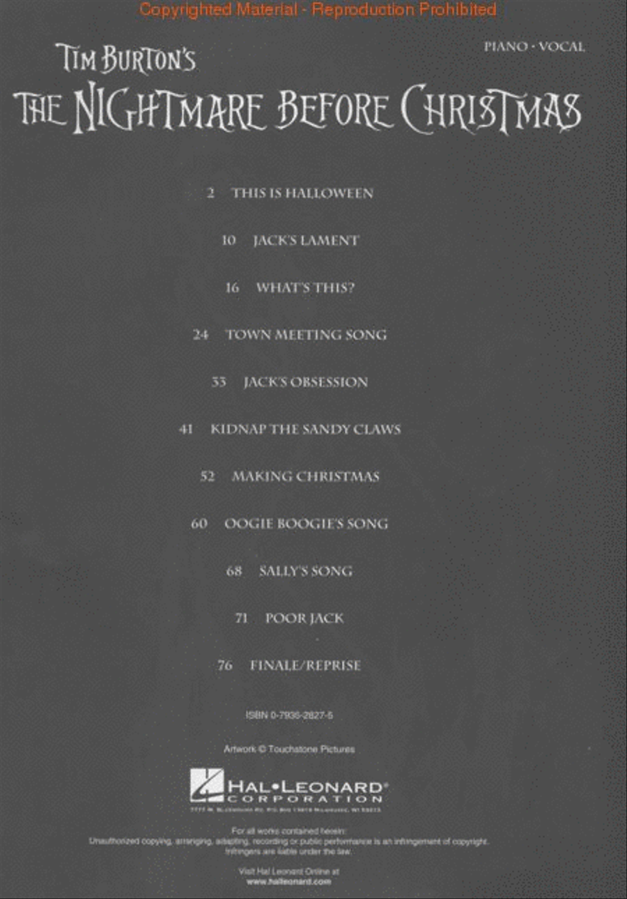 Tim Burton's The Nightmare Before Christmas Piano, Vocal, Guitar scores gallery preview page 2