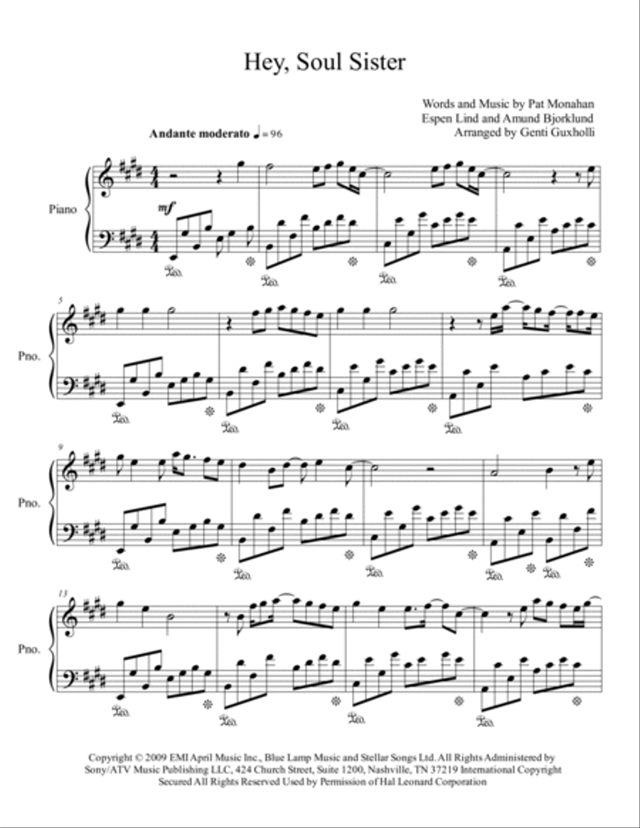 Hey, Soul Sister Piano Solo scores gallery preview page 2