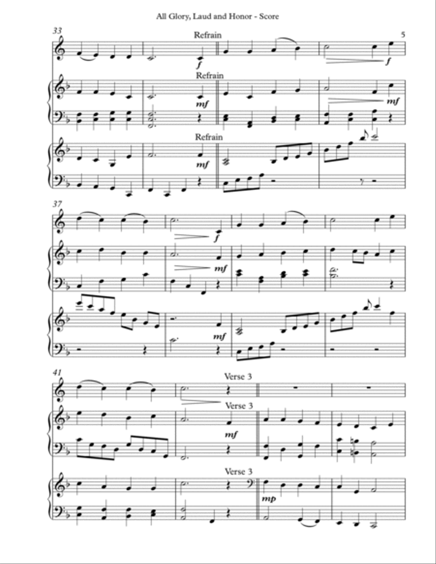 All Glory, Laud and Honor Trio for French Horn, Harp and Piano Horn scores gallery preview page 5