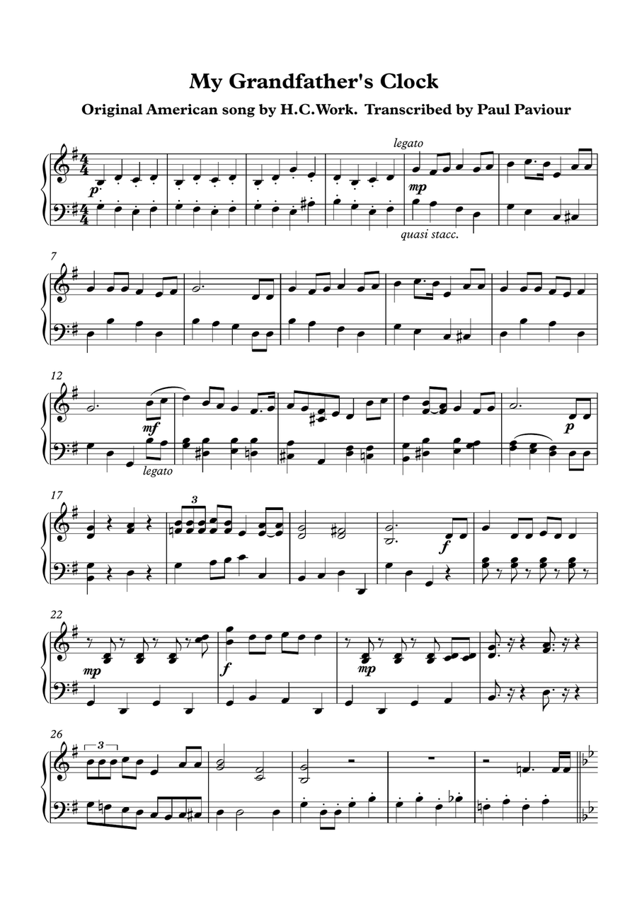My Grandfather's Clock Easy Piano scores gallery preview page 1