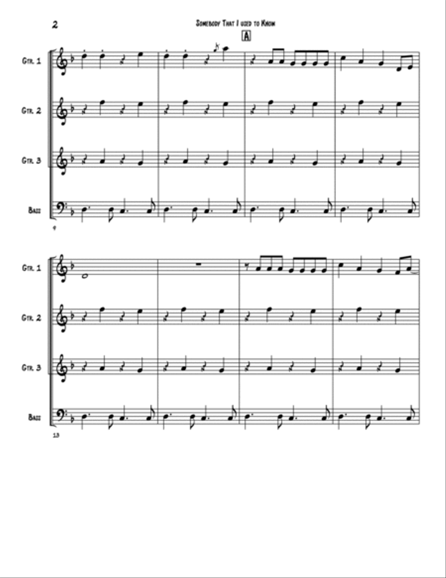 Somebody That I Used To Know Guitar Ensemble scores gallery preview page 2