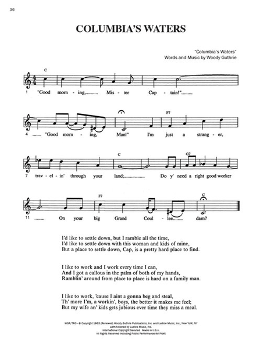 Woody Guthrie - Roll On, Columbia: The Columbia River Songs Collection / Songbook scores gallery preview page 4
