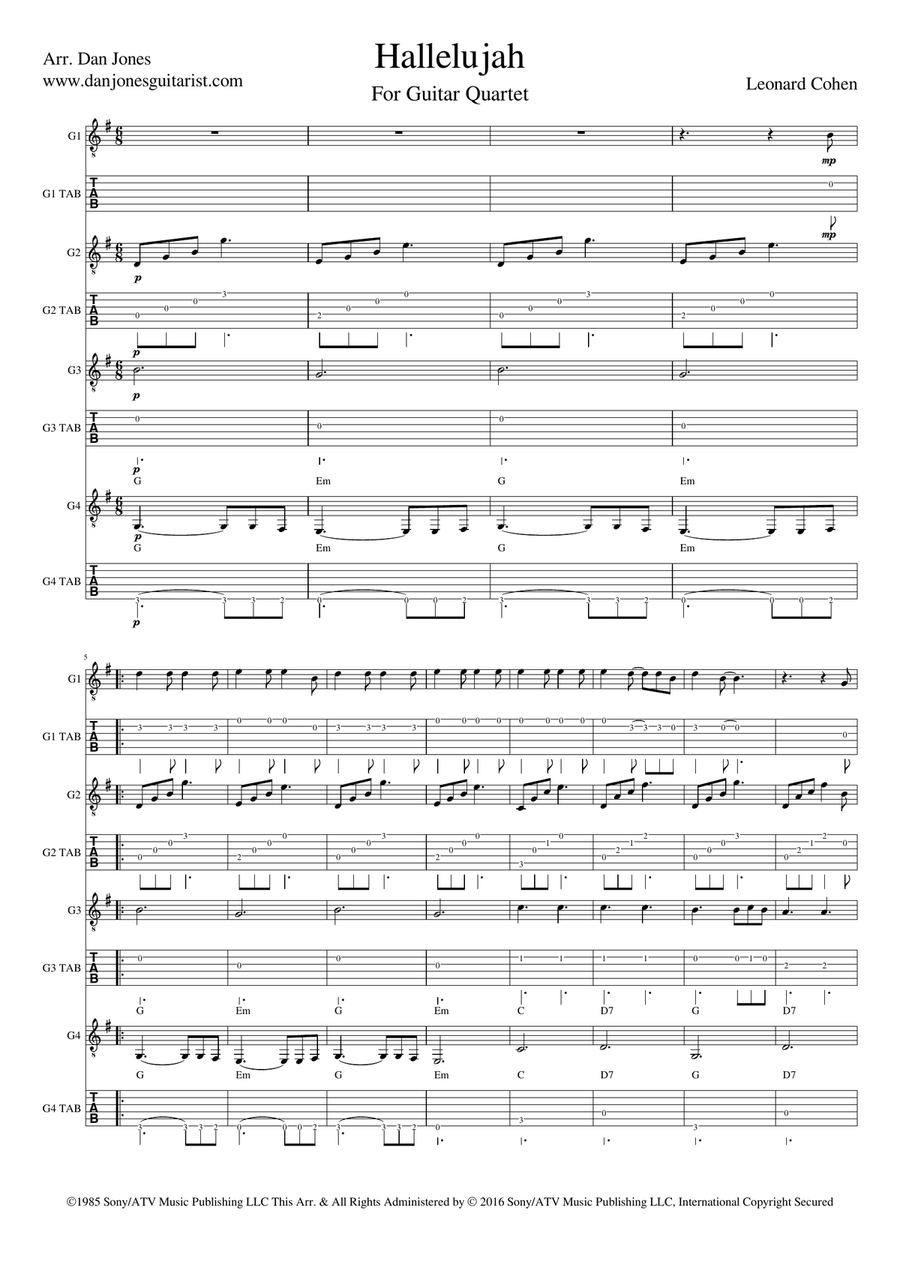 Hallelujah Guitar Ensemble scores gallery preview page 1