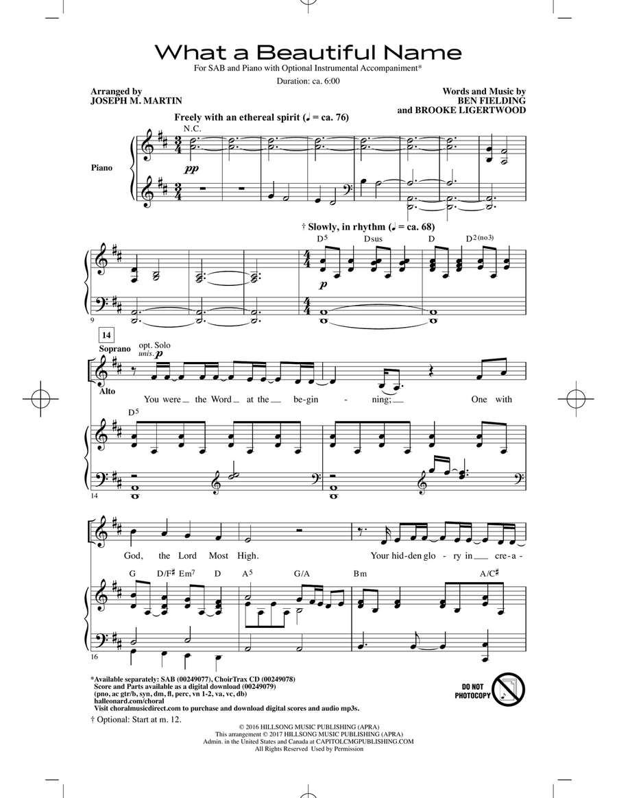 What A Beautiful Name (arr. Joseph M. Martin) 3-Part scores gallery preview page 1