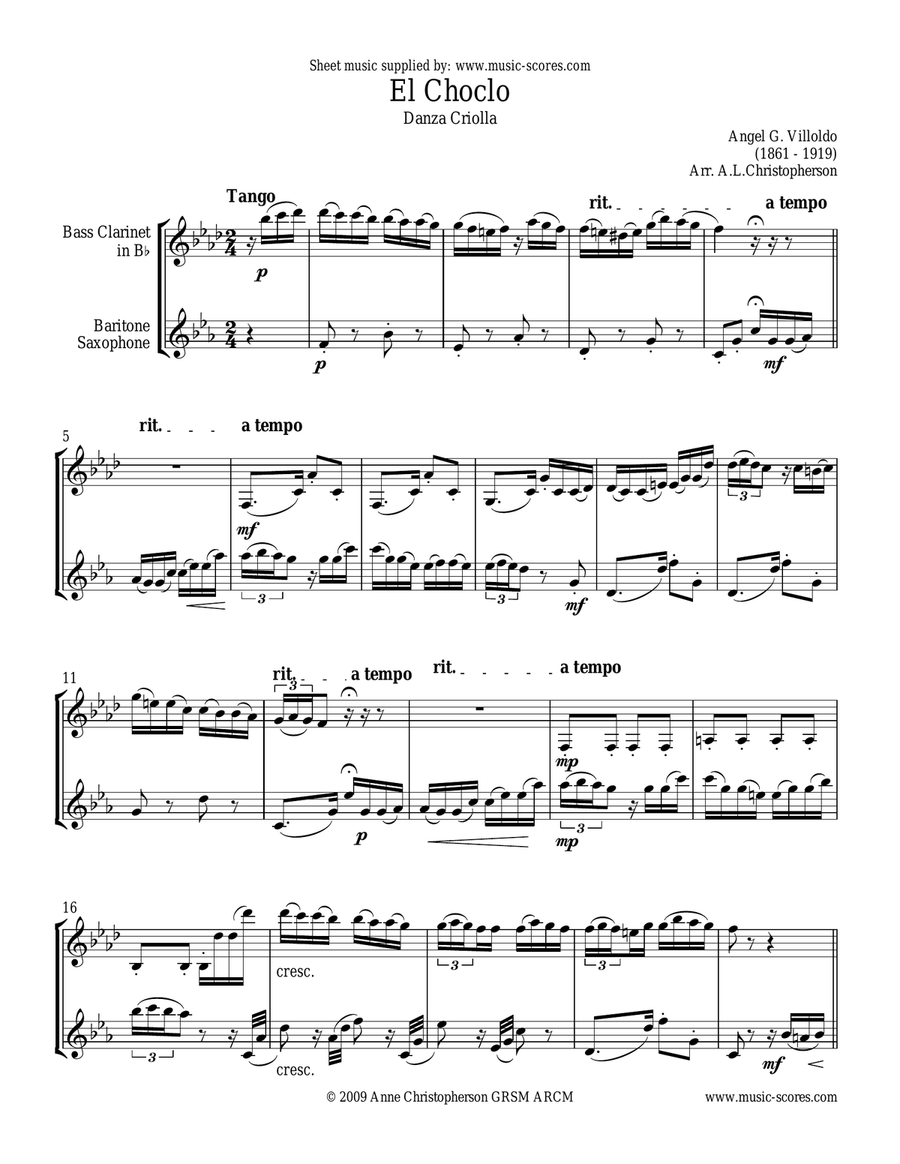 El Choclo - Duo for Bass Clarinet (harder) and Baritone Sax