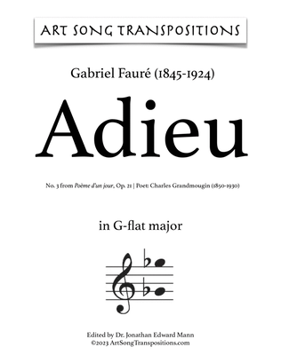 Book cover for FAURÉ: Adieu, Op. 21 no. 3 (transposed to G-flat major and F major)