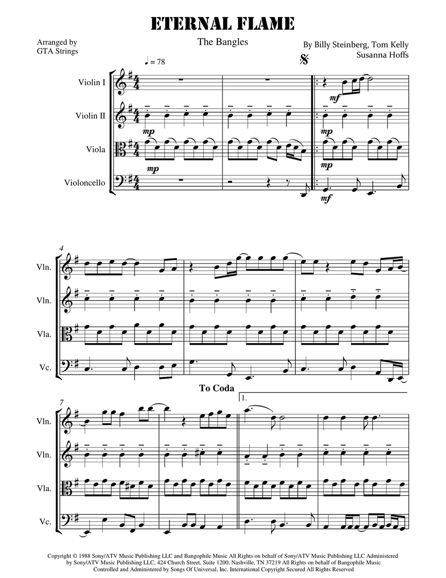 Eternal Flame Eternal Flame String Quartet scores gallery preview page 1