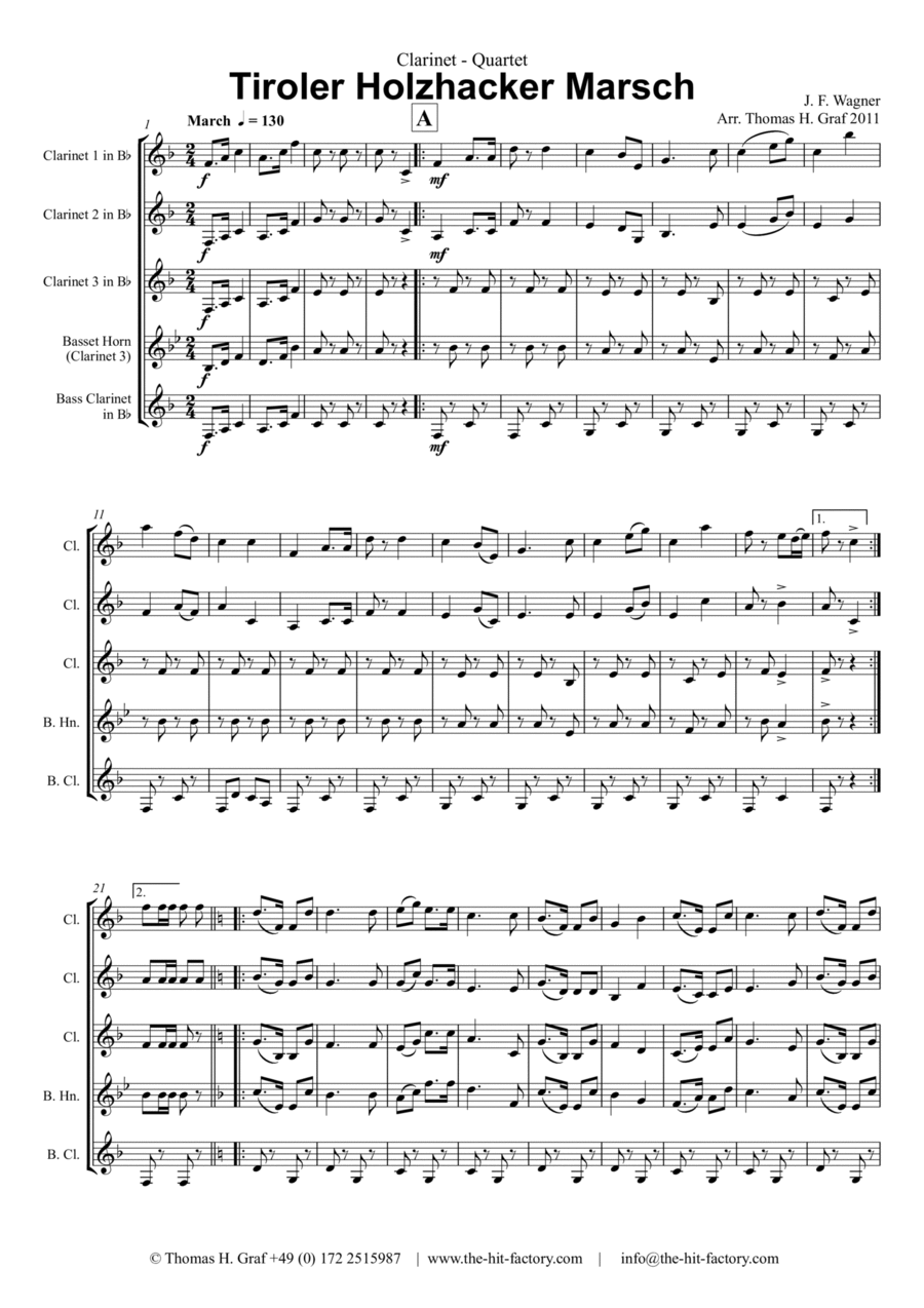 Tiroler Holzhacker Marsch - German Polka March Octoberfest - Clarinet Quartet - Eb Clarinet Quartet scores gallery preview page 1