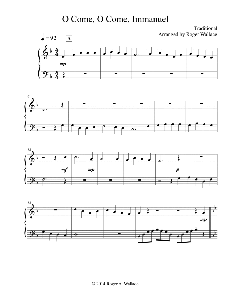 O Come, O Come, Immanuel (Emmanuel) Piano Solo scores gallery preview page 1