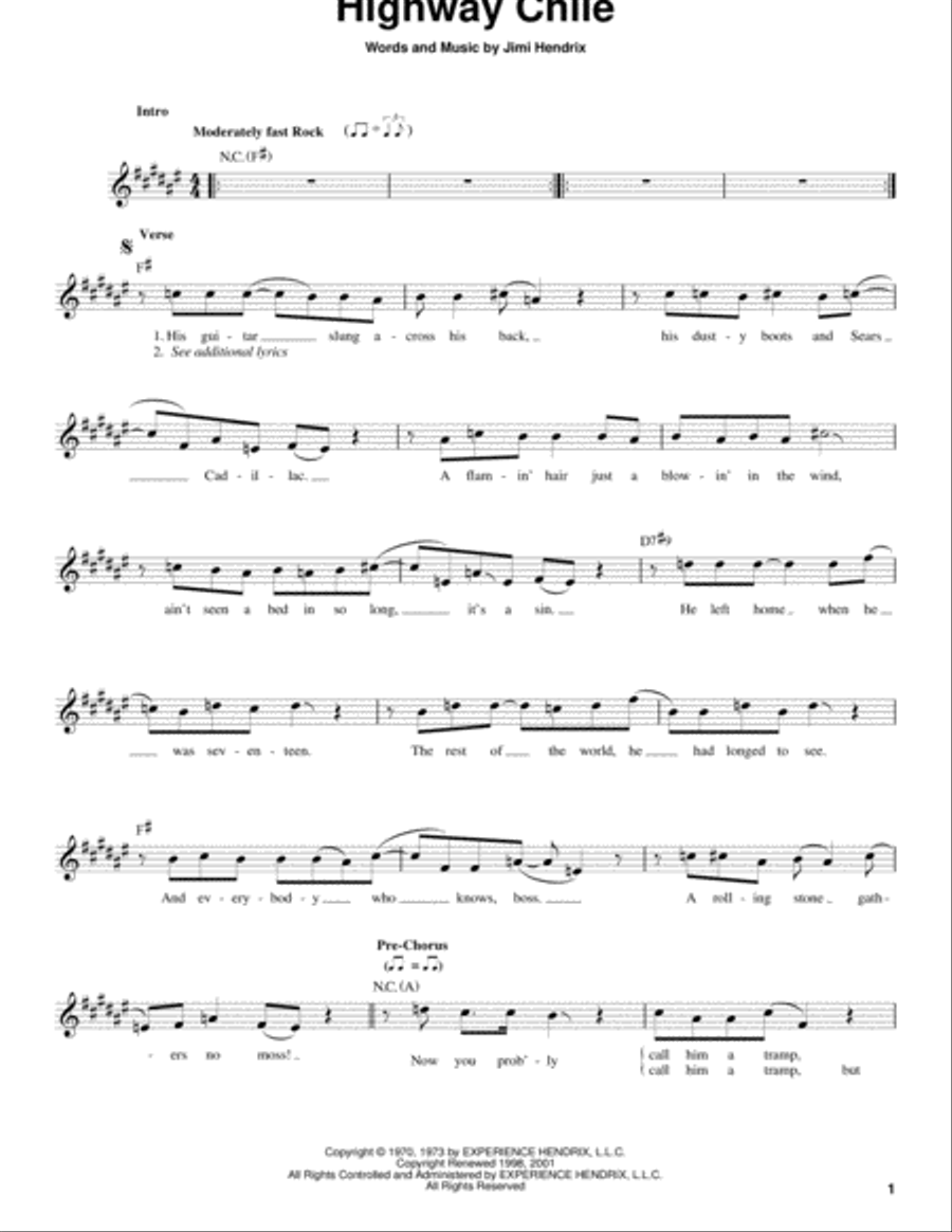 Highway Chile Easy Guitar scores gallery preview page 1