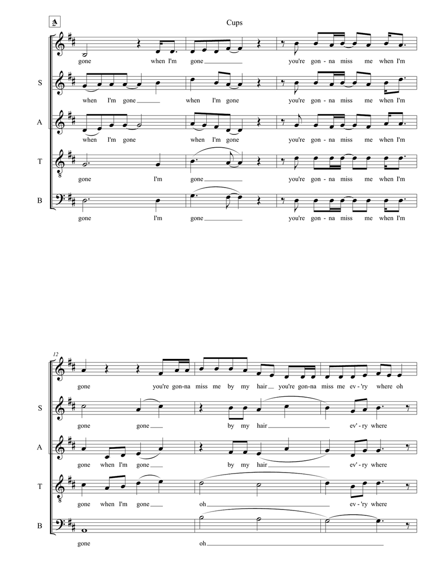 Cups (When I'm Gone) 4-Part scores gallery preview page 2