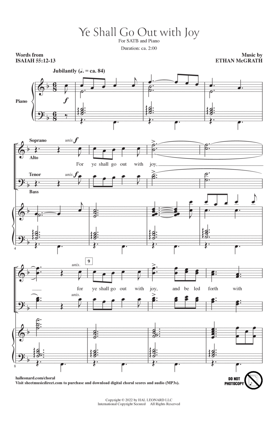 Ye Shall Go Out With Joy 4-Part scores gallery preview page 1