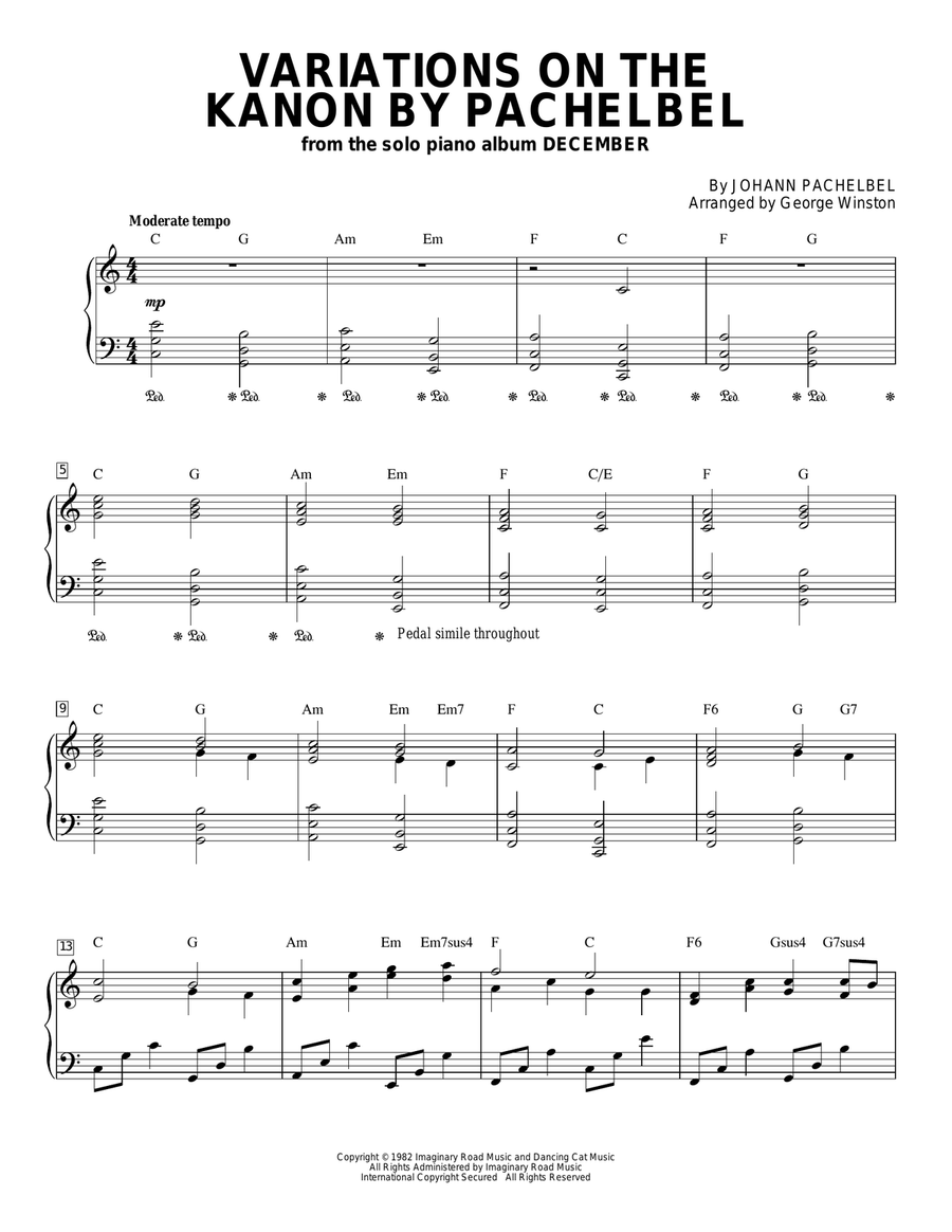 Variations On The Kanon By Pachelbel Piano Solo scores gallery preview page 1