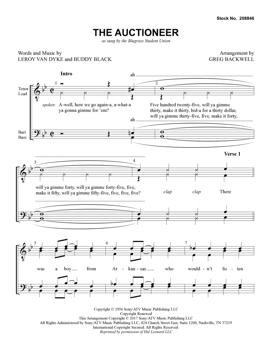 The Auctioneer (arr. Greg Blackwell) TTBB scores gallery preview page 1