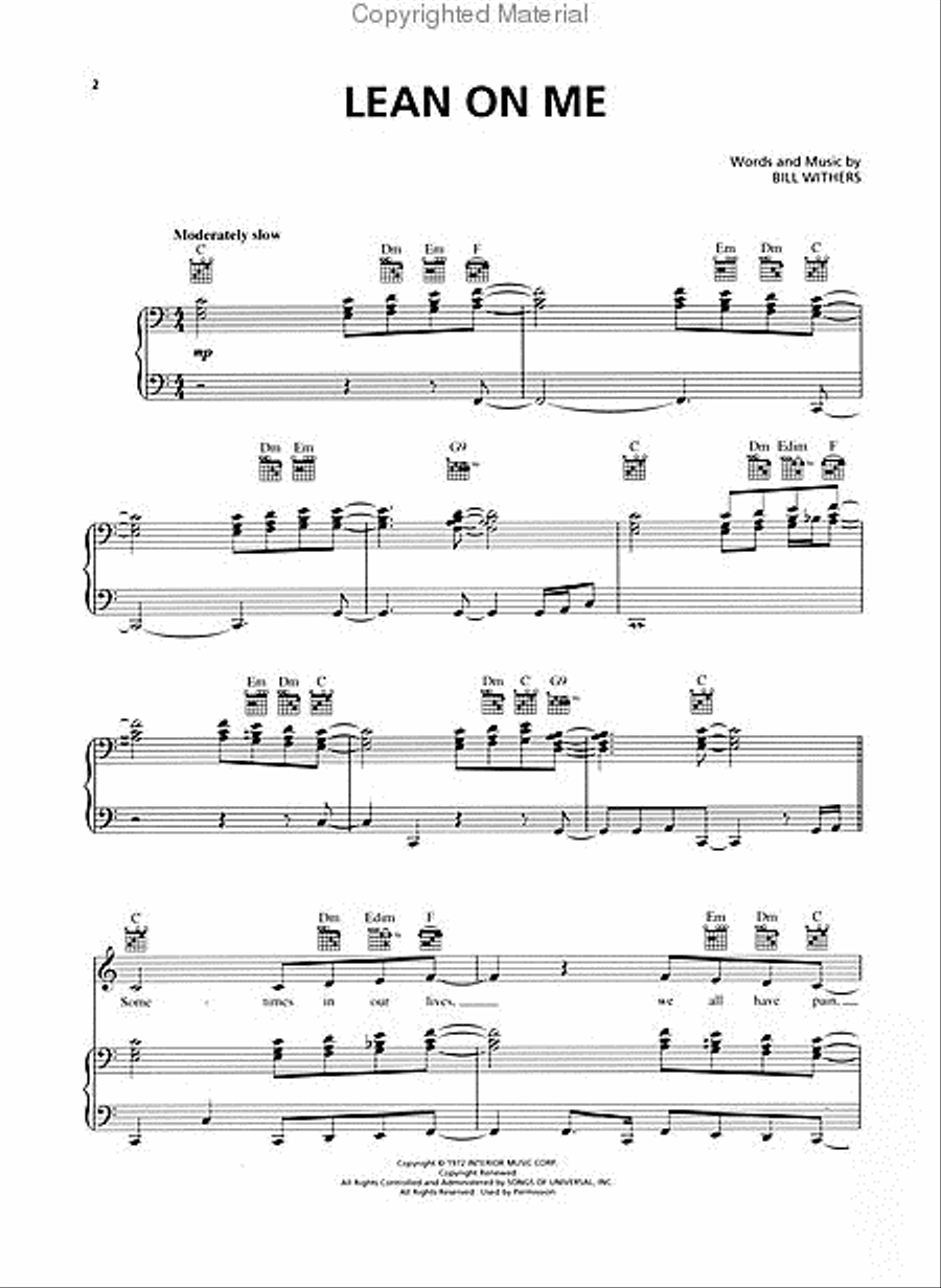 Lean on Me Piano, Vocal, Guitar scores gallery preview page 2