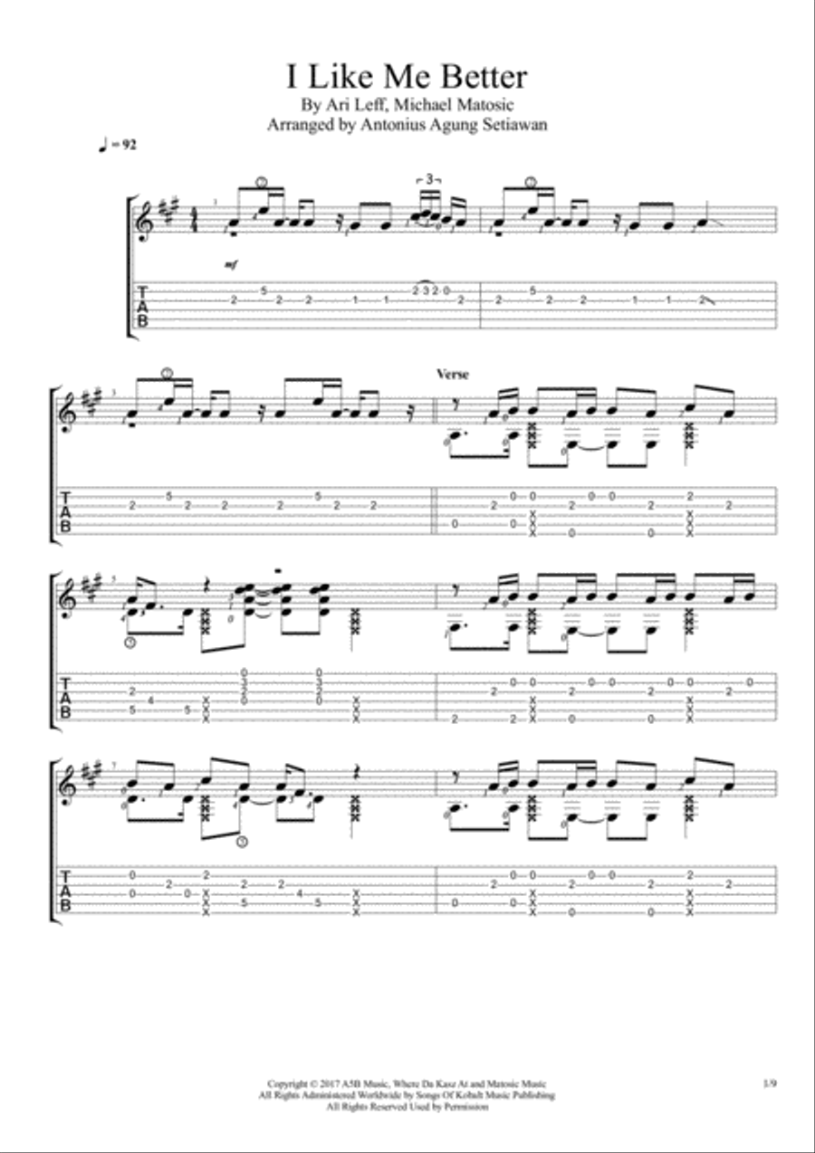 I Like Me Better Guitar Tablature scores gallery preview page 1