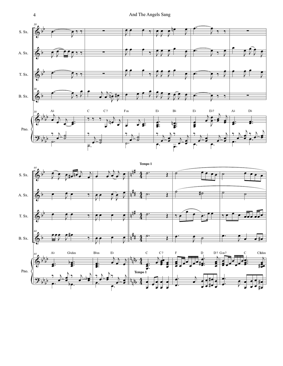 And The Angels Sang (for Saxophone Quartet and Piano) Woodwind Ensemble scores gallery preview page 5