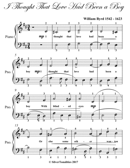 I Thought That Love Had Been a Boy Easy Piano Sheet Music