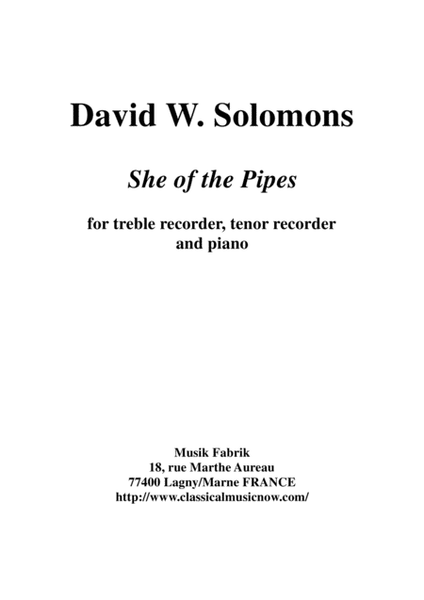 David Warin Solomons: She of the Pipes for alto (treble) recorder, tenor recorder and piano