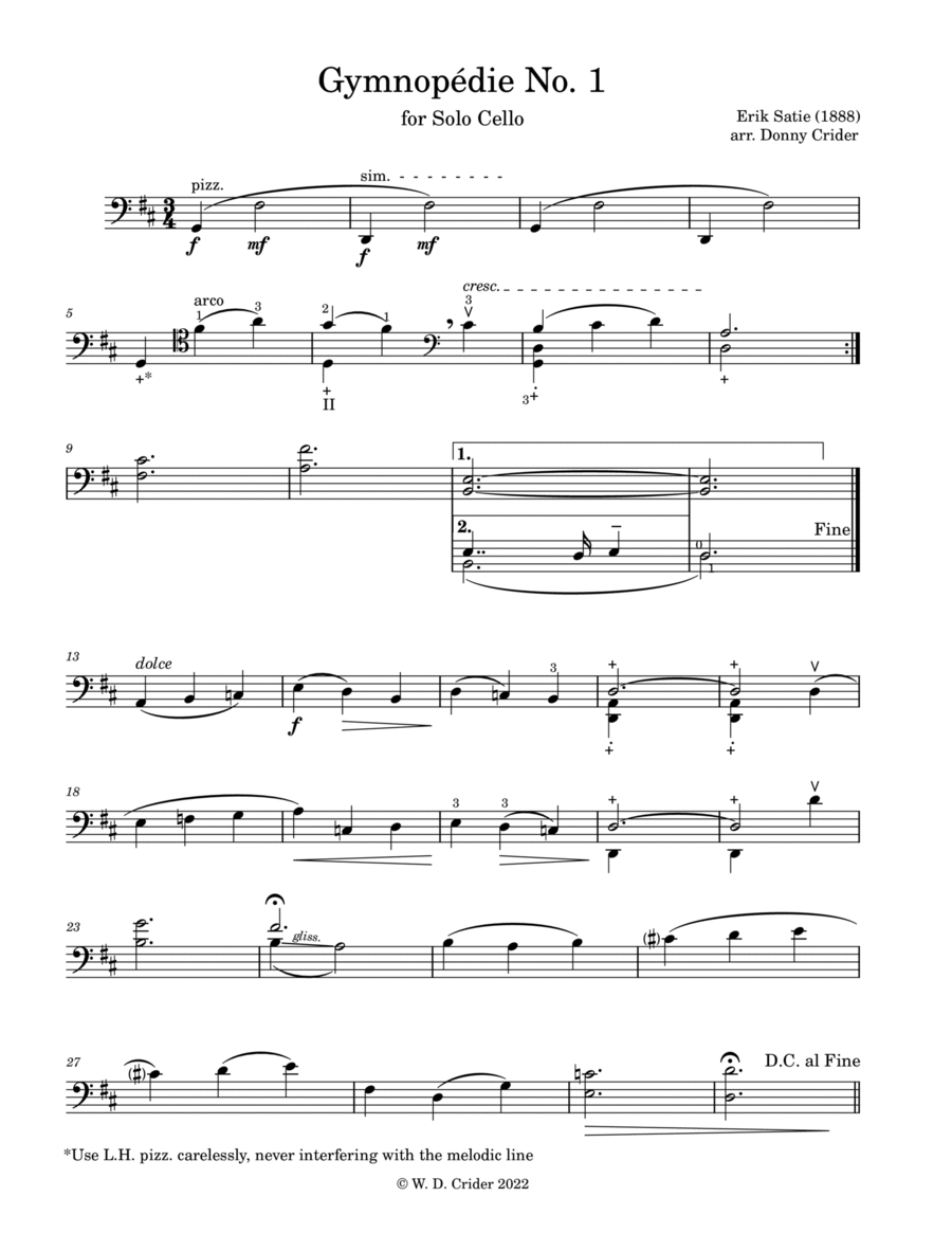 Gymnopedie No. 1 Gymnopedie No. 1 Cello Solo scores gallery preview page 1