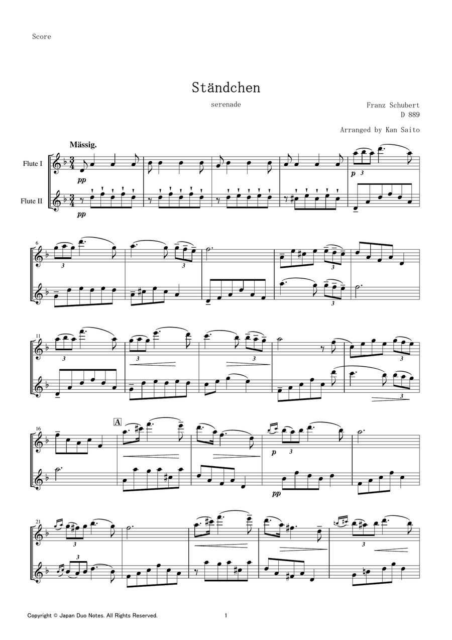 Serenade D.889 / F. Schubert Flute Duet scores gallery preview page 1