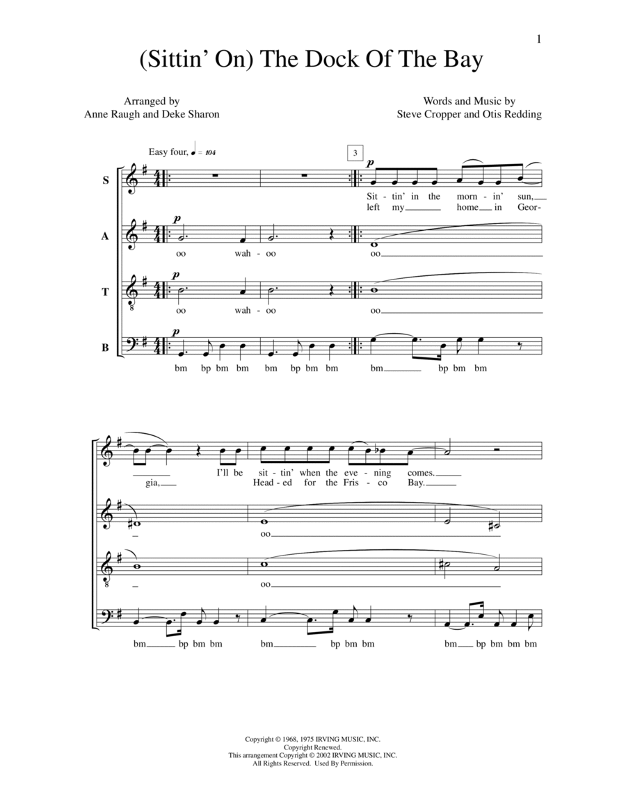 (Sittin' On) The Dock of the Bay 4-Part scores gallery preview page 1