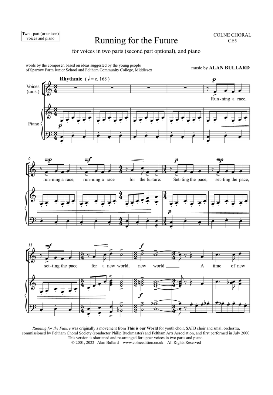 Running for the Future, for two-part (or unison) voices and piano SA scores gallery preview page 3
