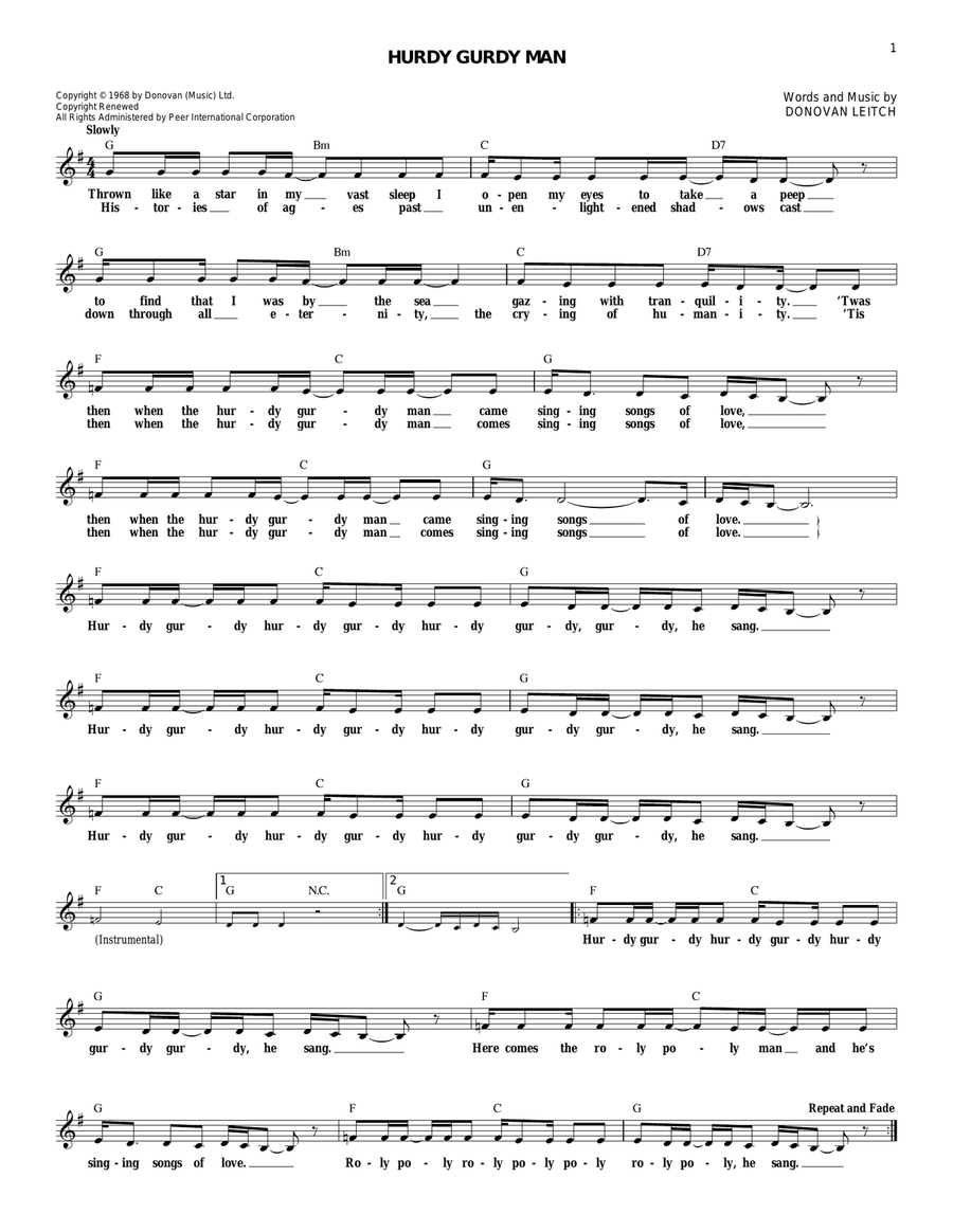 Hurdy Gurdy Man Guitar scores gallery preview page 1