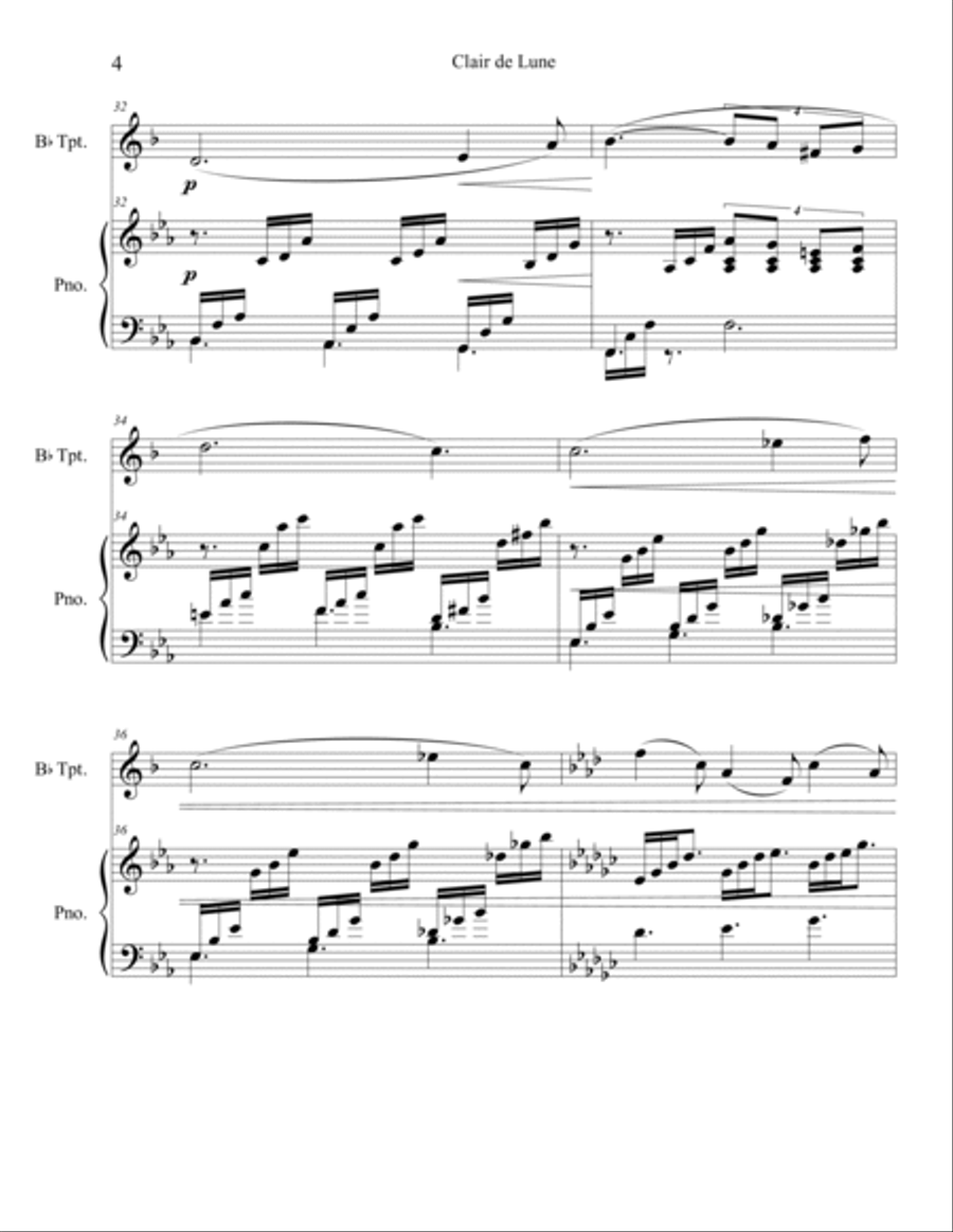 Clair de Lune (Trumpet Solo) with piano accompaniment Trumpet Solo scores gallery preview page 4