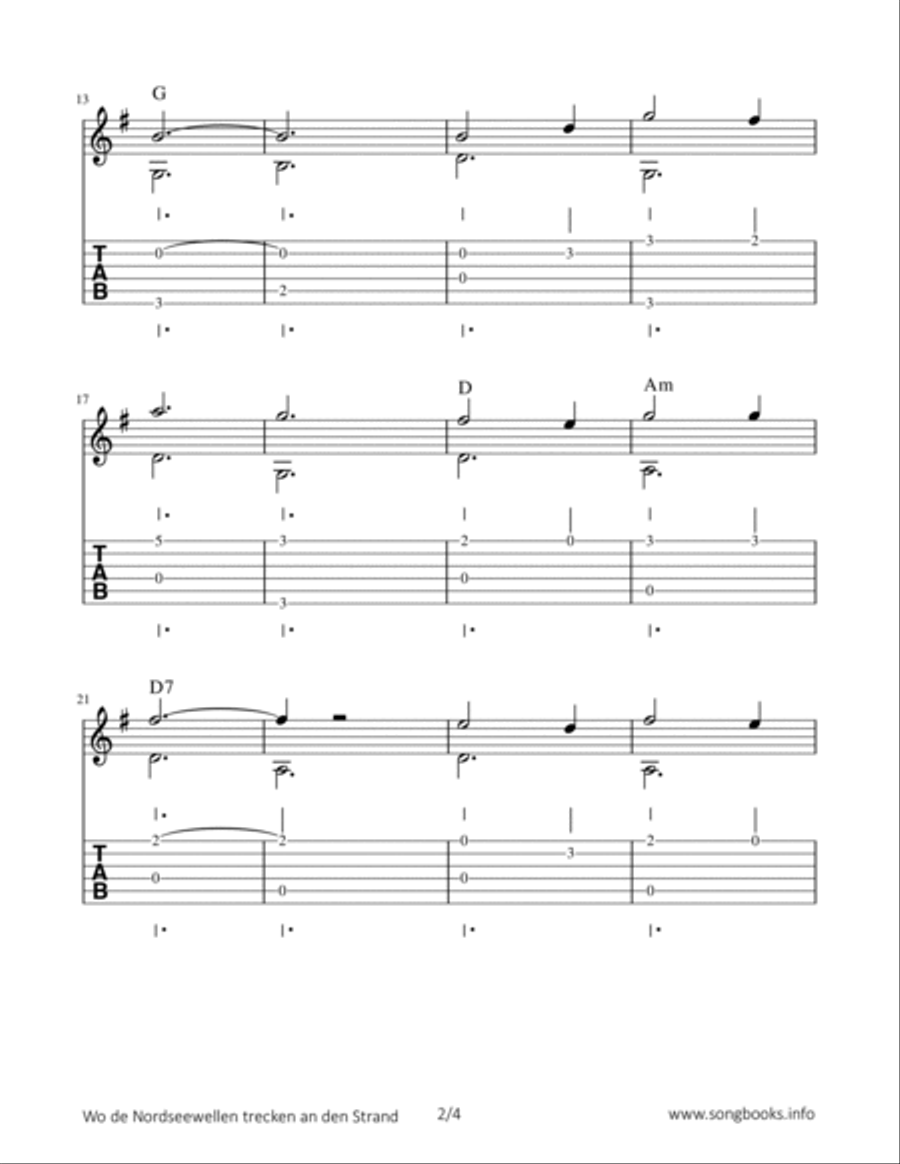 Wo de Nordseewellen trecken an den Strand Acoustic Guitar scores gallery preview page 2
