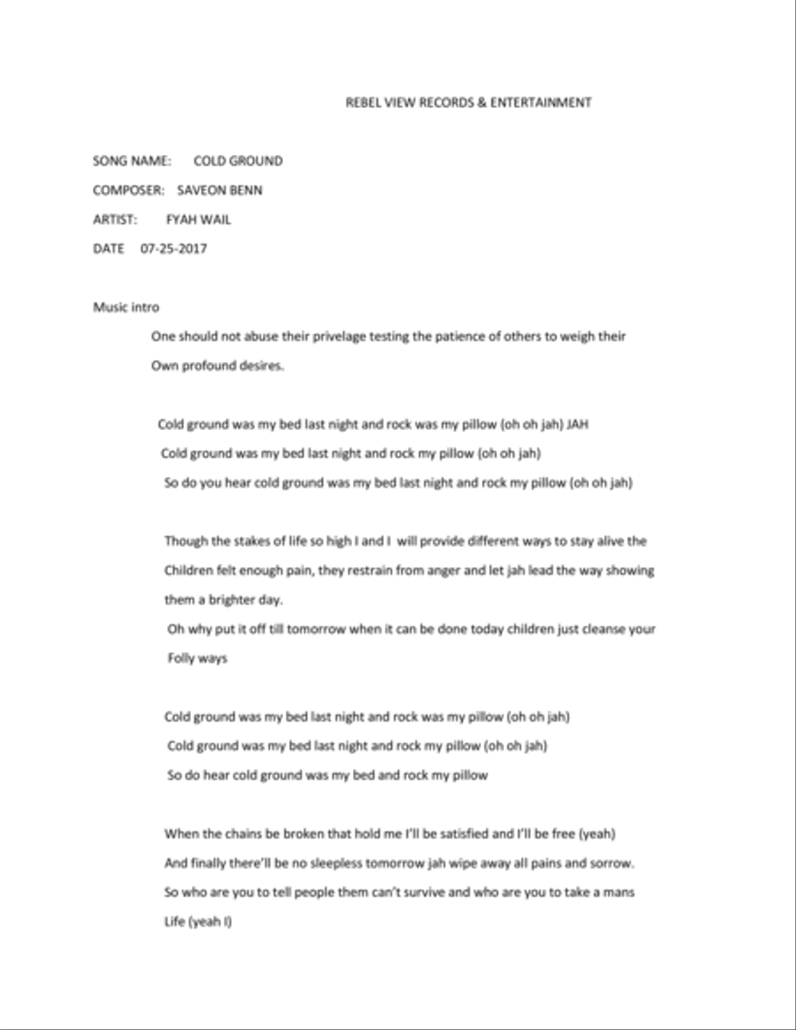 cold ground Piano, Vocal, Guitar scores gallery preview page 1