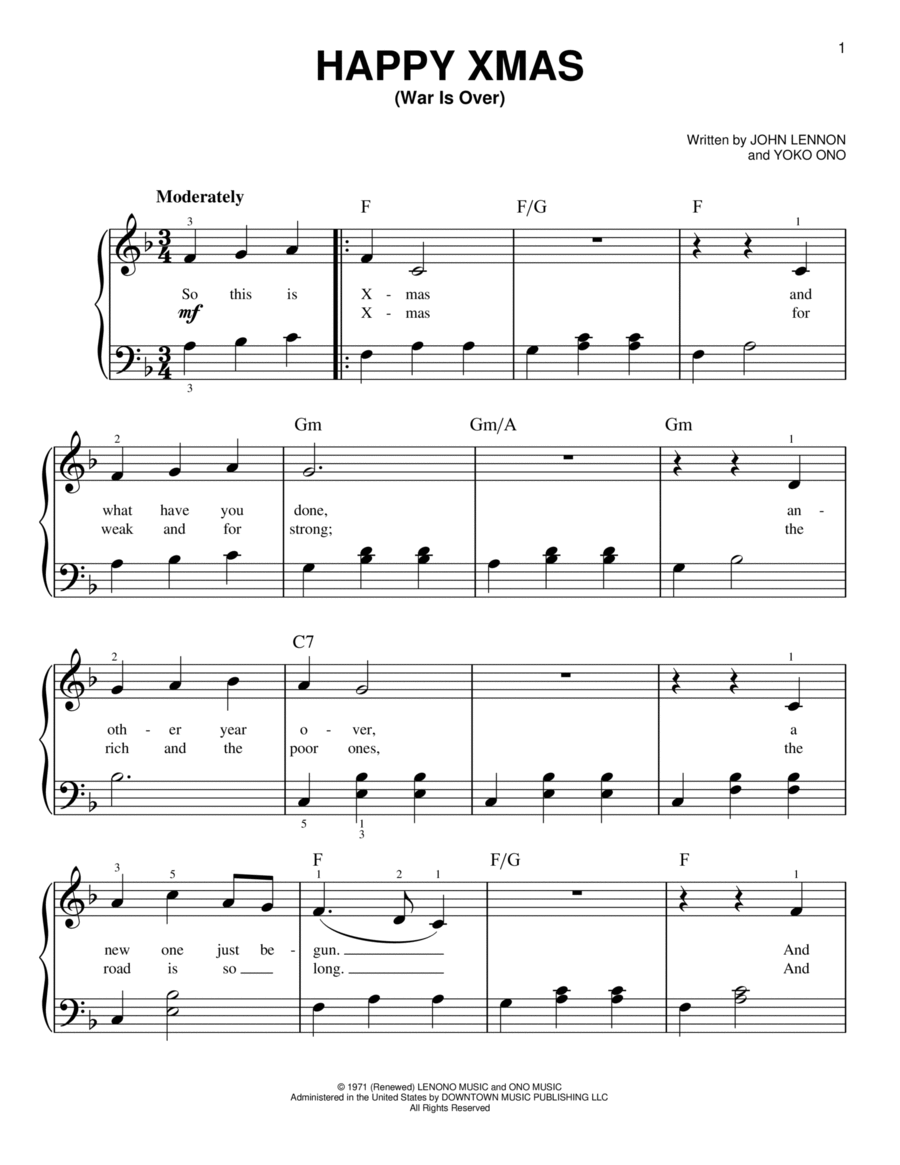 Happy Xmas (War Is Over) Happy Xmas (War Is Over) Easy Piano scores gallery preview page 1