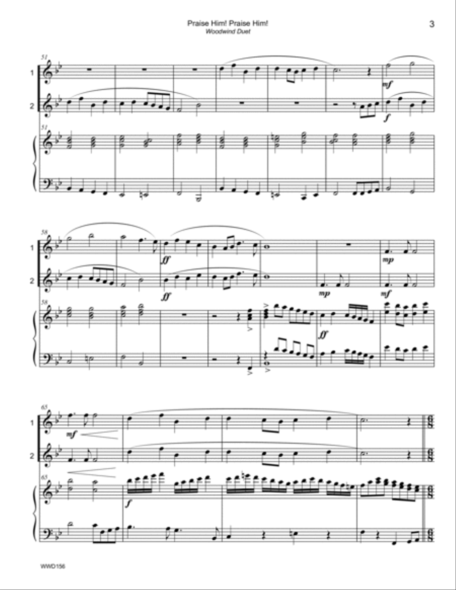 PRAISE HIM! PRAISE HIM! - DUET for Bb/C TREBLE INSTRUMENTS with Piano Large Ensemble scores gallery preview page 3