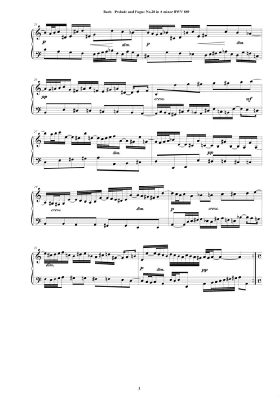 Bach - Prelude and Fugue No.20 in A minor BWV 889 for Piano Piano Solo scores gallery preview page 3