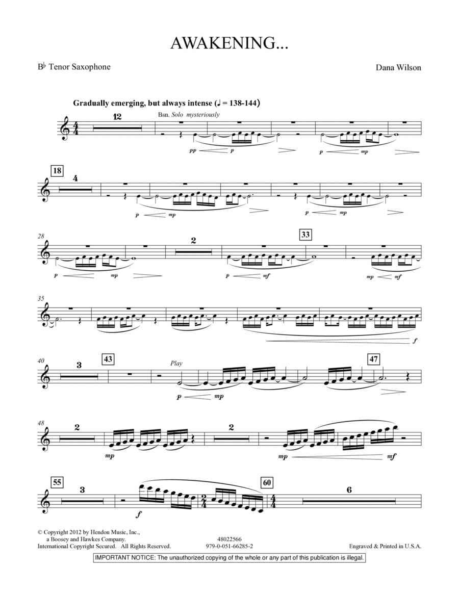 Awakening... - Bb Tenor Saxophone Concert Band scores gallery preview page 1