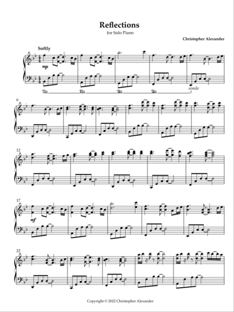 Reflections, Solo Piano Piano Solo scores gallery preview page 2